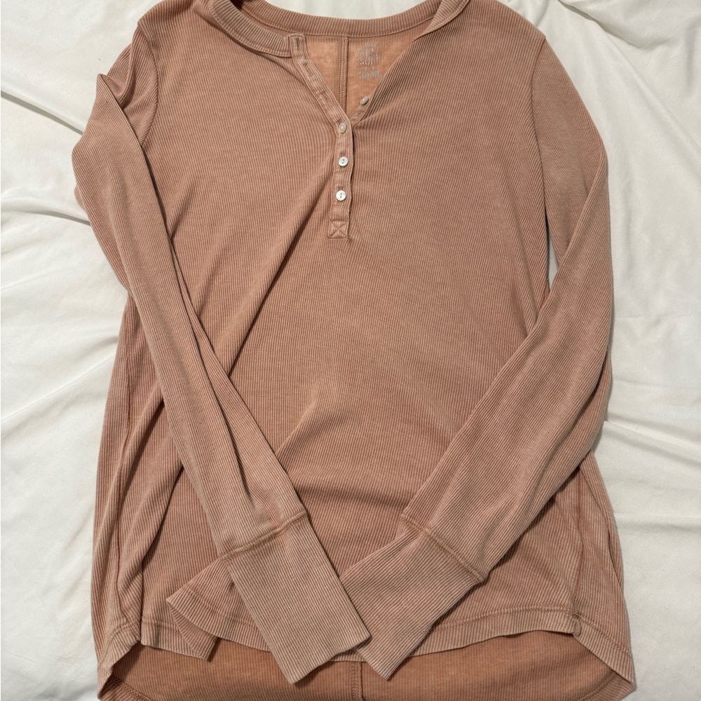 Free People Henley Long Sleeve Top - Beige